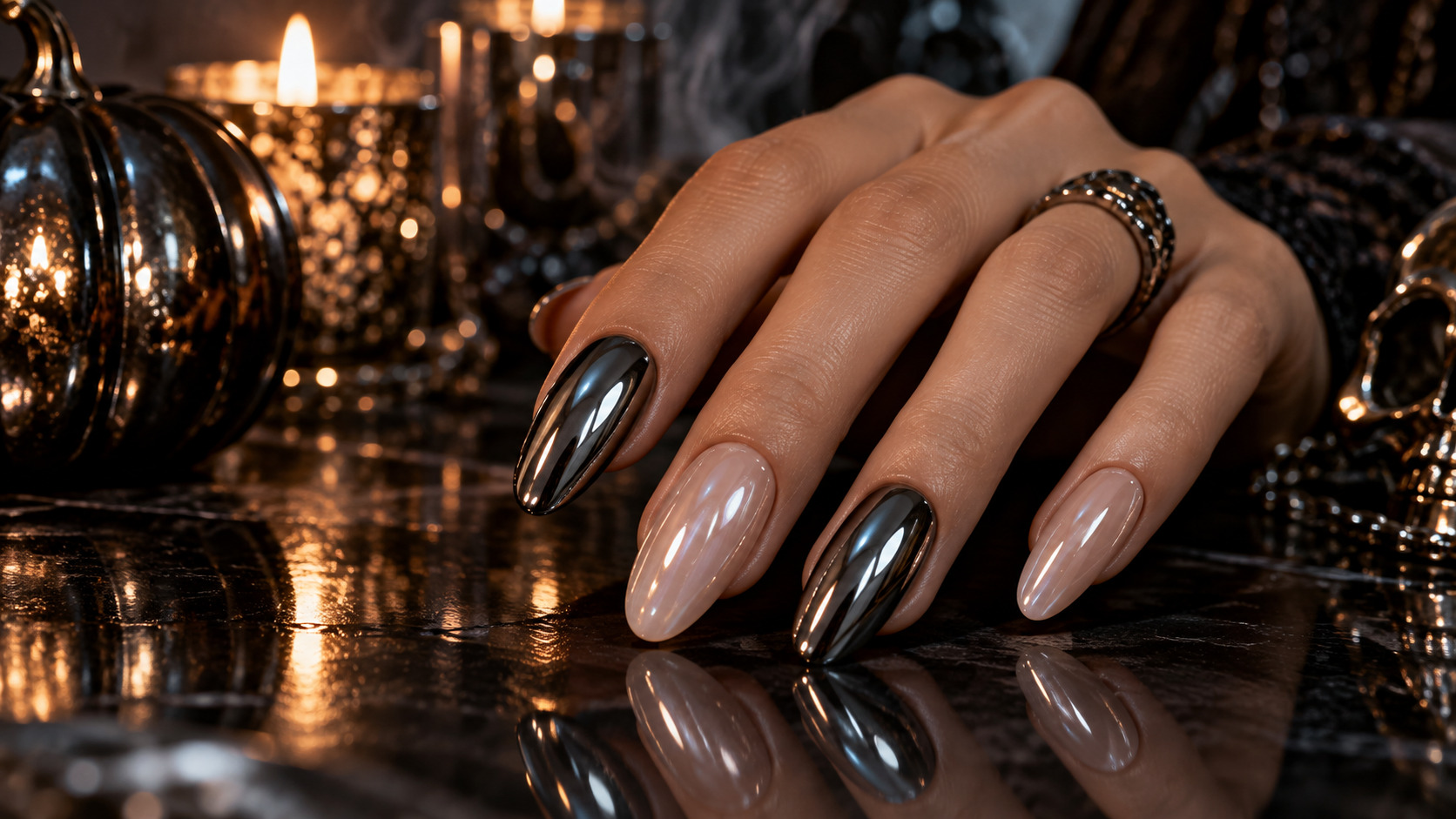 Liquid Black Chrome with Sheer Glaze Accents
